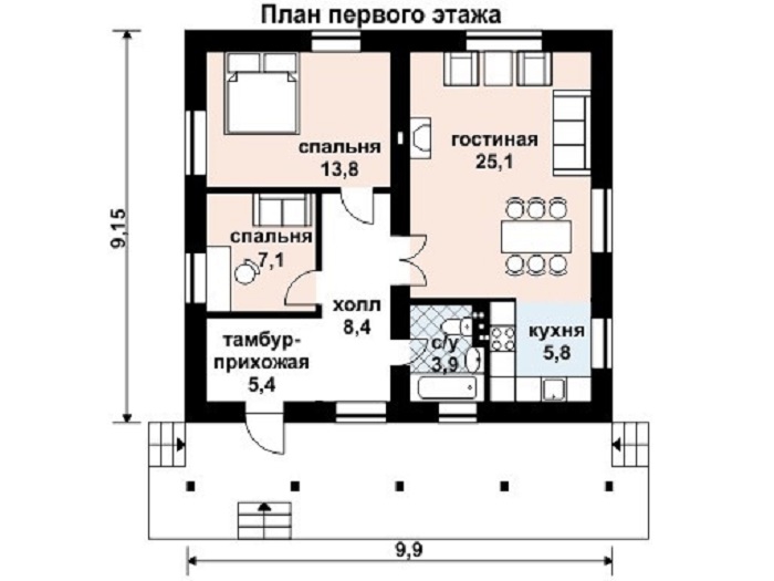Планировка помещений зависит от площади строения двухэтажный брусовой дом